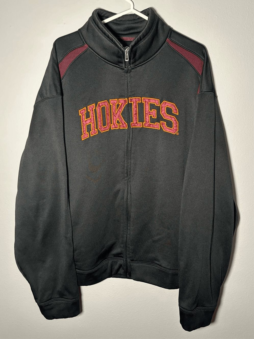 Virginia Tech Hokies NCAA Black Maroon Orange Full Zip Sweatshirt Sz XL
